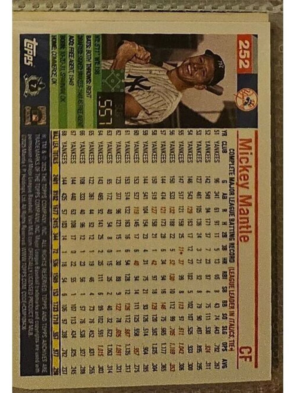 2025 Topps Archives Mickey Mantle #252 Yankees - Picture 2 of 2